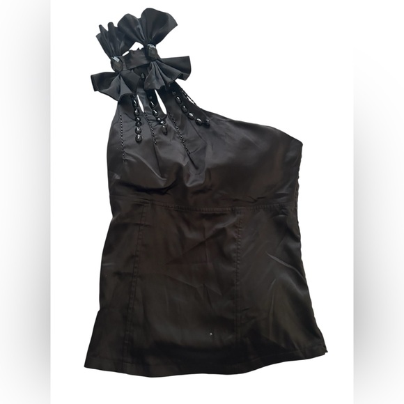Body Central Tops - Body Central Black One Shoulder Top Bows Size Small